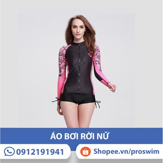 Áo Bơi Nữ Dài Tay Sbart D53 Đen Hồng Kéo Khoá