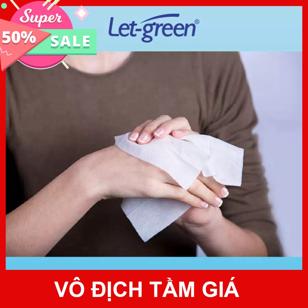 Combo 3 gói khăn ướt cồn Let-green (50 miếng/gói) diệt khuẩn 99,99%.