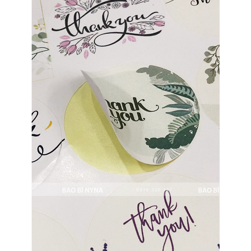 Tem dán cảm ơn "Thank you" 12 mẫu. 1 tờ A3, 60 tem 4cm