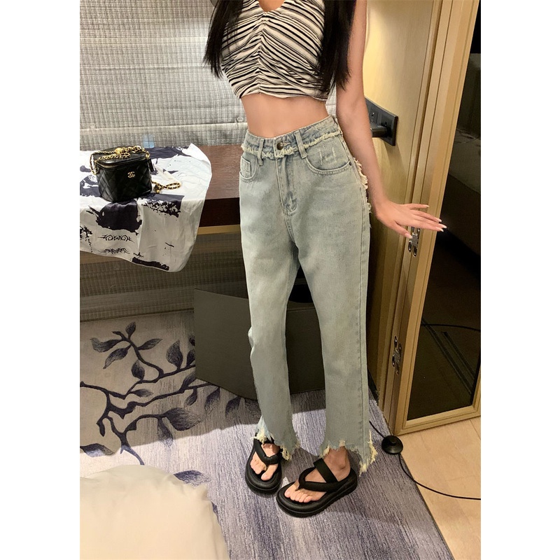 Quần jeans Dài Rách Gối Thời Trang Dành Cho Nữ