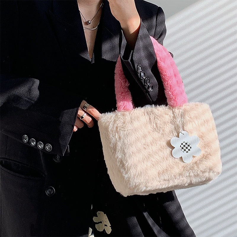Túi Xách Tay Phủ Bông Màu Sắc Tương Phản Thời Trang Thu Đông Cho Nữ 2021