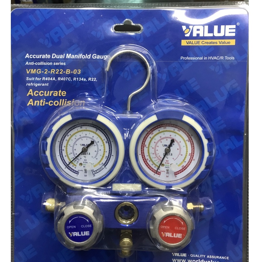 Đồng Hồ Gas Đôi đo nạp gas Hãng VALUE Model VMG-2-R22-B