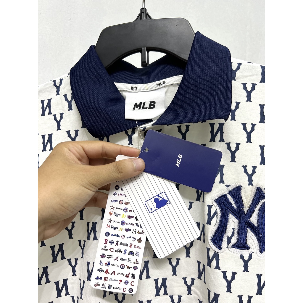 Áo Polo NY MLB unisex nam nữ in hình Monogram Mega-Logo cá tính