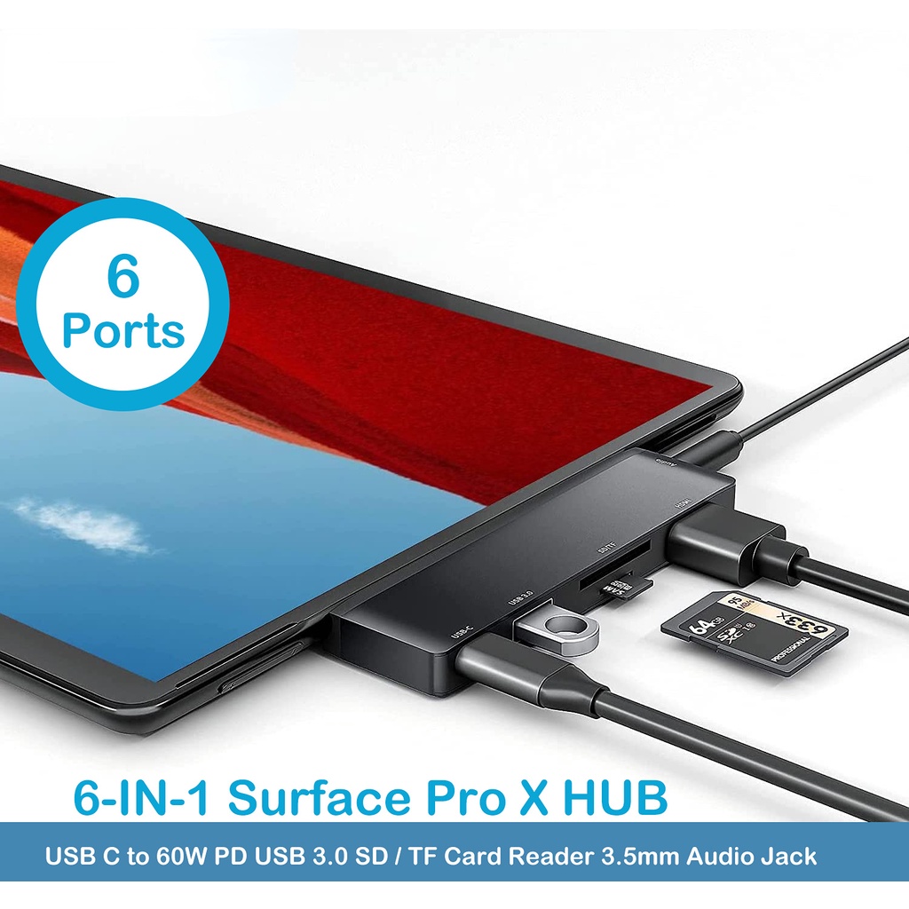 MICROSOFT Trạm Kết Nối 6 Trong 1 Đầu Vào 4K HDMI USB 3.0 TF/SD 60W Đầu Vào USB-C 3.5mm