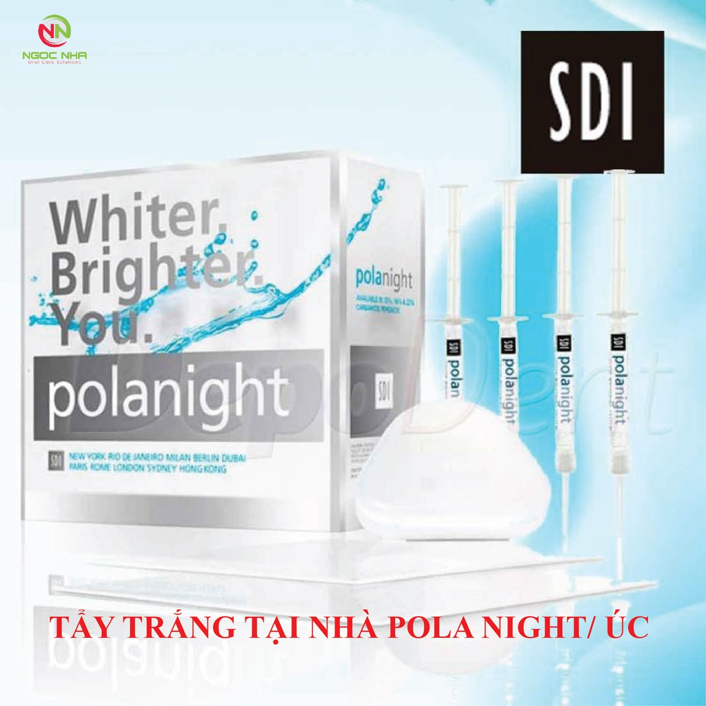 Gel tẩy trắng răng tại nhà Pola Night 22% Carbamide Peroxide, trắng răng không ê buốt-Tuýp 1.3g, hàng chính hãng SDI/Úc