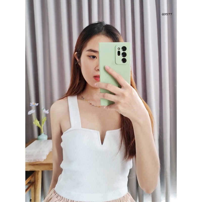Áo croptop thun gân có gọng V vnxk