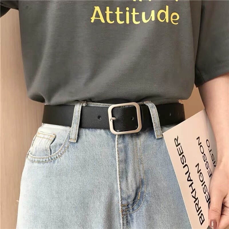 Dây lưng nam nữ unisex Simsimshop mặt vuông TL003 dây nịt thắt lưng nữ nam bản to da đẹp học sinh viên đục sẵn lỗ nhỏ