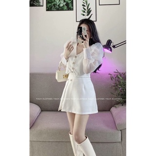 Set dạ croptop phối tay voan mix chân váy