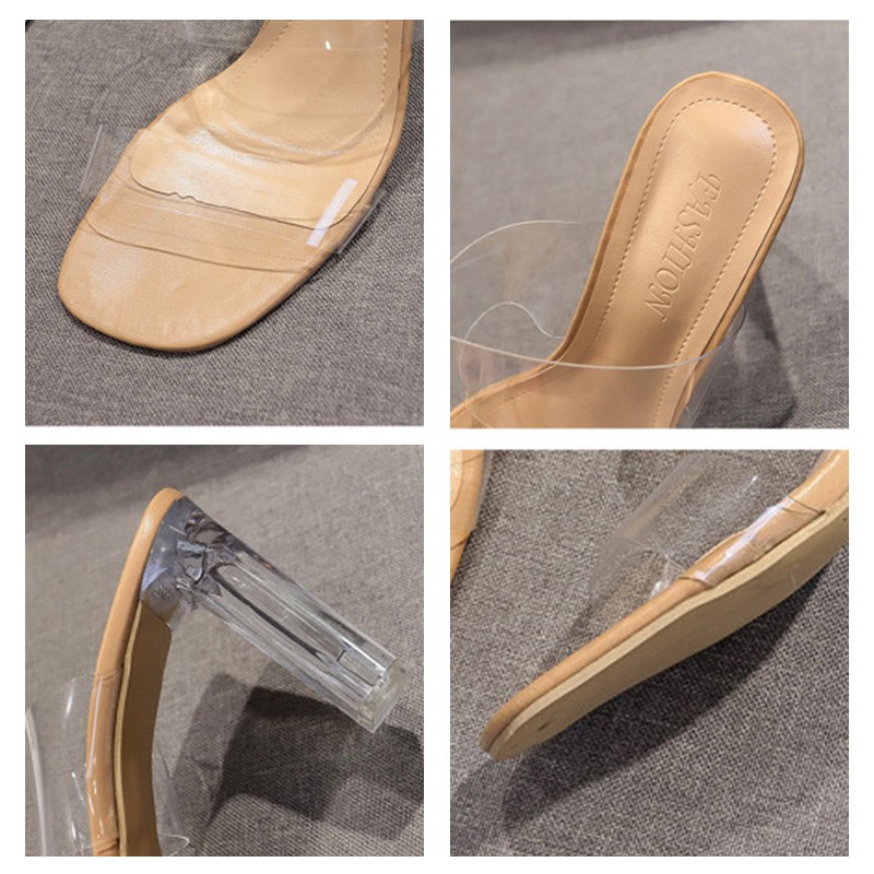 Big Size 34-41 Giày Sandal Cao Gót Nữ 7-9 Phân Thiết Kế Trong Suốt Thời Trang