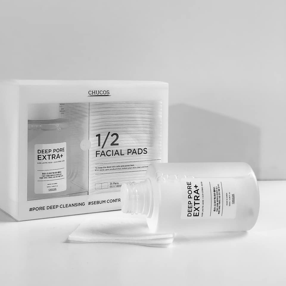 Toner đẩy mụn đầu đen, thu nhỏ lỗ chân lông Chucos DEEP PORE EXTRA+ 120ml + 35 miếng cotton ủ mụn - CAM KẾT HIỆU QUẢ