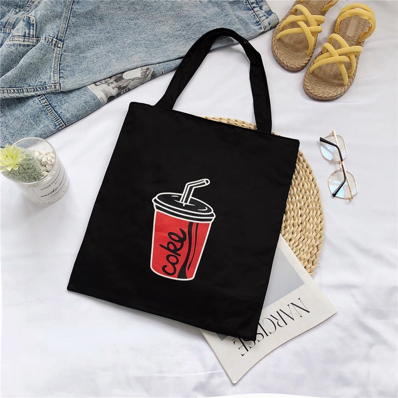 Túi Tote Vải Đen Canvas Đeo Vai Ullzang Hàn Quốc Họa Tiết Dễ Thương JeliShop