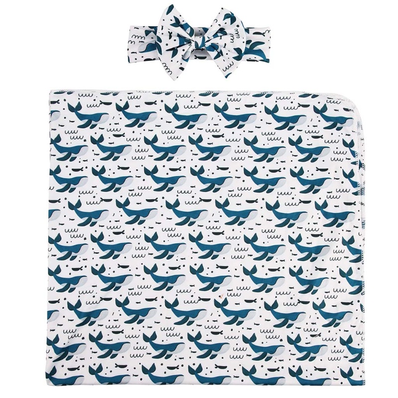 Bộ 2 Sản Phẩm Chăn Quấn Và Băng Đô In Hoa Cho Bé Sơ Sinh