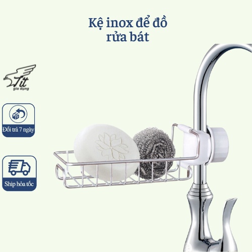 Kệ Inox Gắn Vòi Rửa Bát Để Giẻ Rửa Bát Tiện Lợi, giỏ inox treo để đồ rửa bát, đựng giẻ rửa bát, rửa chén