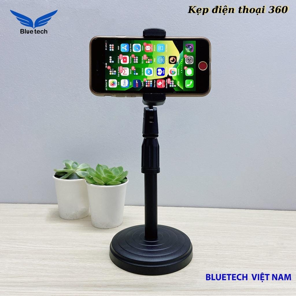 Giá đỡ điện thoại cao cấp xoay 360 độ có điều chỉnh độ cao, kẹp điện thoại đa năng cho chụp hình, livestream - Bluetech