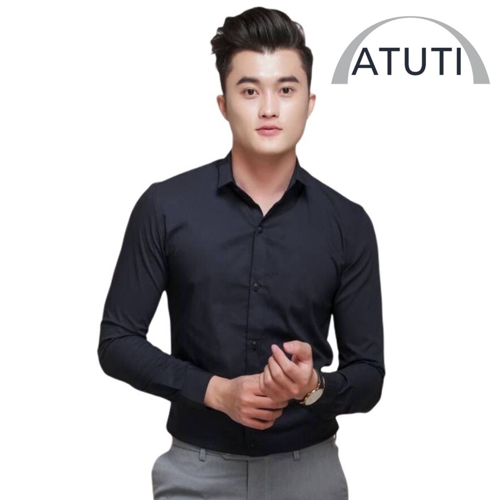 Áo Sơ Mi Trắng Nam ATUTI Dáng Ôm Vải Cotton Lụa Đẹp Cao Cấp,Chống Nhăn Chuẩn Form Đơn Giản,Lịch Lãm Màu Đen,Trắng RA22-Đ
