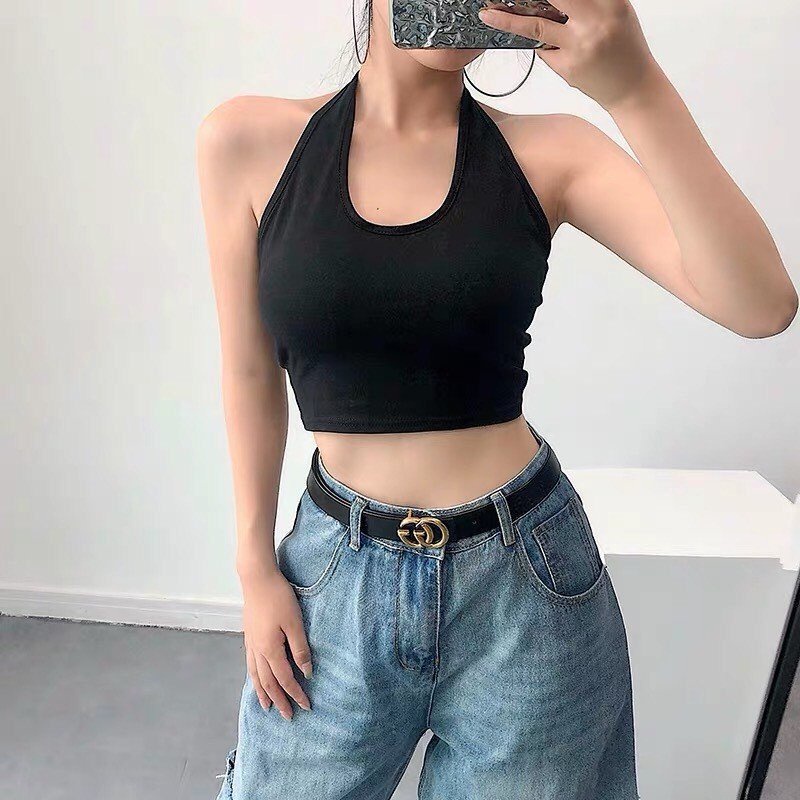 Áo croptop cổ choàng trơn nữ - Áo thun ba lỗ ngắn dáng ôm body, thiết kế đơn giản, cá tính HOT TREND