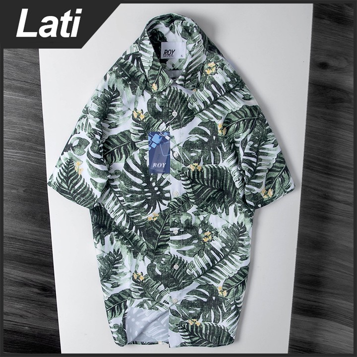 Áo Sơ Mi Nam Ngắn Tay, Somi Họa Tiết Hoa Lá Đi Biển, Du Lịch Vải Lụa Cotton Cao Cấp Chống Nhăn | BigBuy360 - bigbuy360.vn