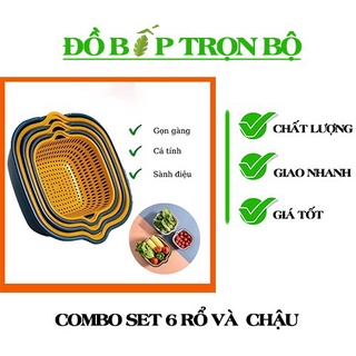 Bộ Rổ Nhựa Kèm Chậu 6 Món Cao Cấp Đựng Hoa Quả, Rau Lẩu Tiện Dụng [Ảnh thật cuối]