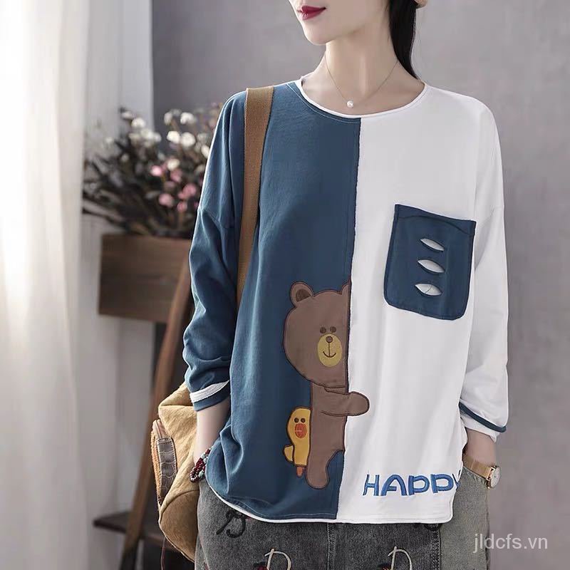 Áo Thun Nữ Dài Tay Cổ Tròn Thời Trang Hàn