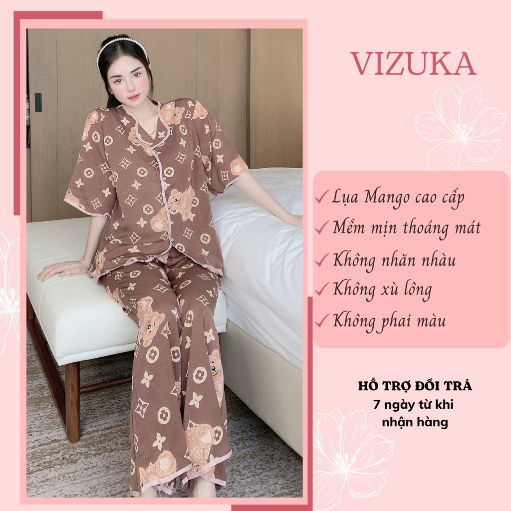 Đồ bộ nữ pijama lụa tay ngắn mặc nhà VIZUKA