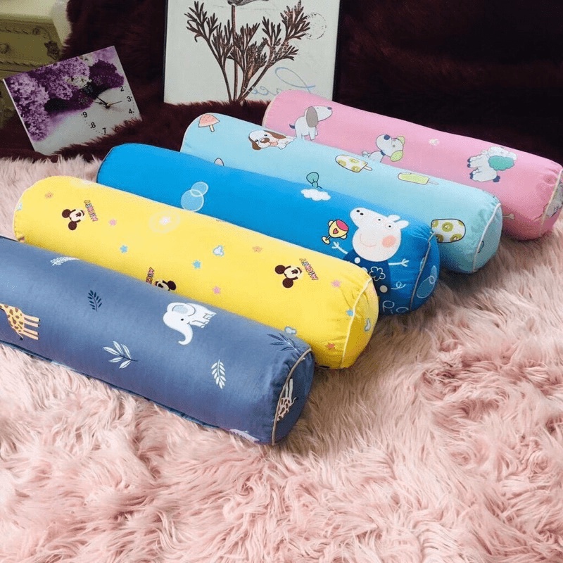 Gối ôm Sunzin Dành cho bé cotton 100% size 20x60, áo gối ôm có dây khóa kéo ruột gối bông gòn trắng
