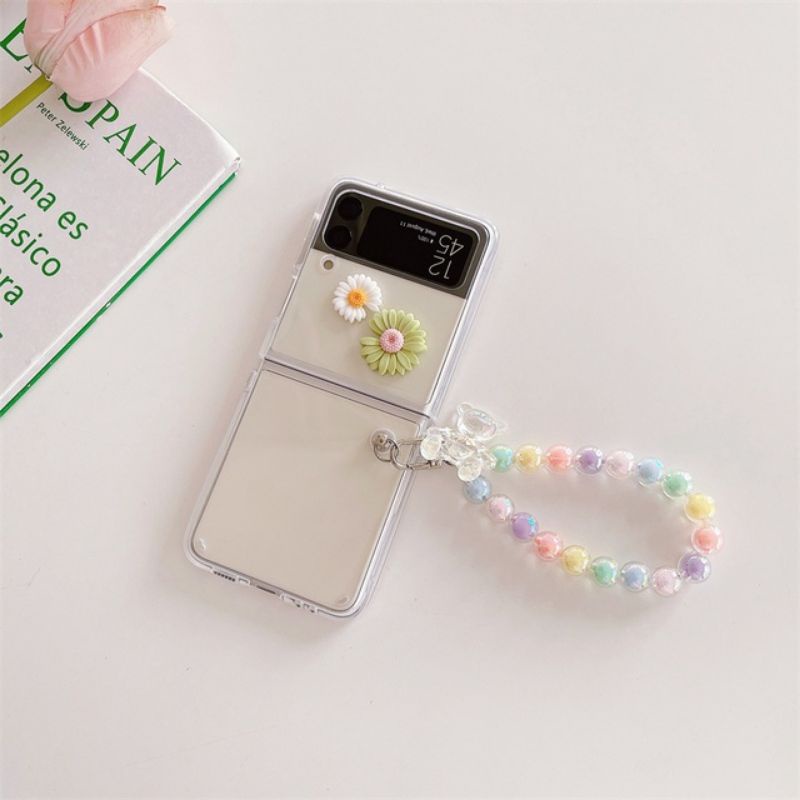 Ốp chống sốc Samsung Z Flip 4 - Z Flip 3 - Z Flip3 - Flip4 5G charm hoa cúc kèm dây treo gấu dễ thương cute