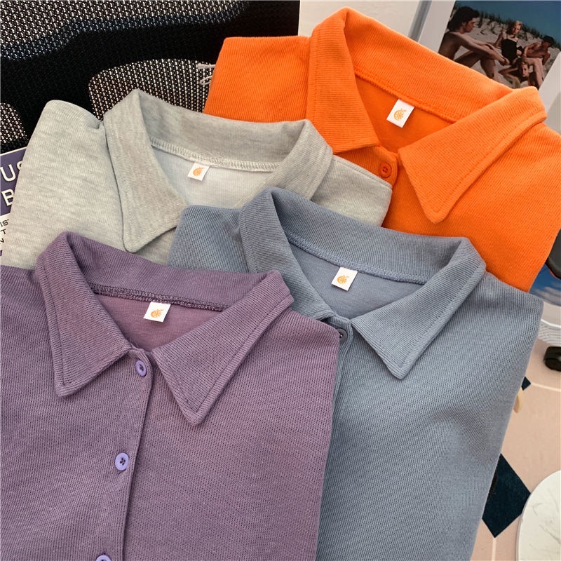 Áo Len Lửng Cổ Polo Dáng Rộng Màu Trơn Thời Trang Mùa Thu Phong Cách Hàn Quốc Mới Dành Cho Bạn Nữ