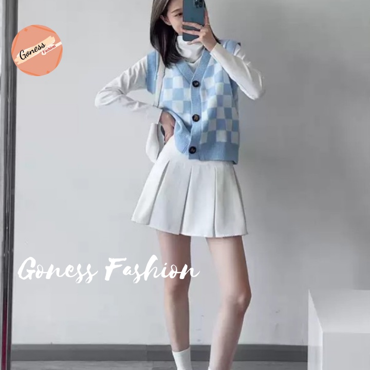 Chân váy xếp ly Goness cạp cao dáng chữ a phong cách tennis xòe kiểu li ngắn bản to thời trang Hàn Quốc | BigBuy360 - bigbuy360.vn