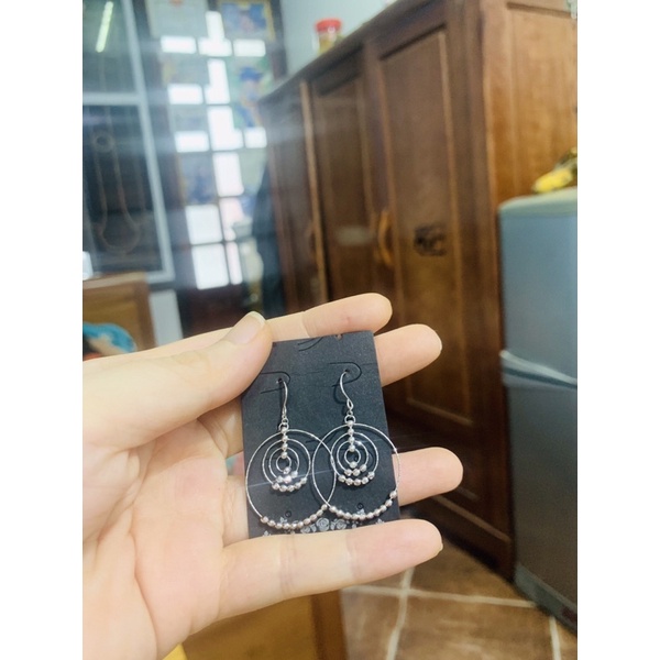 Khuyên tai móc nhiều vòng tròn phối bi, rô vảy cá phối bi bạc phủ vàng trắng siêu sáng đẹp