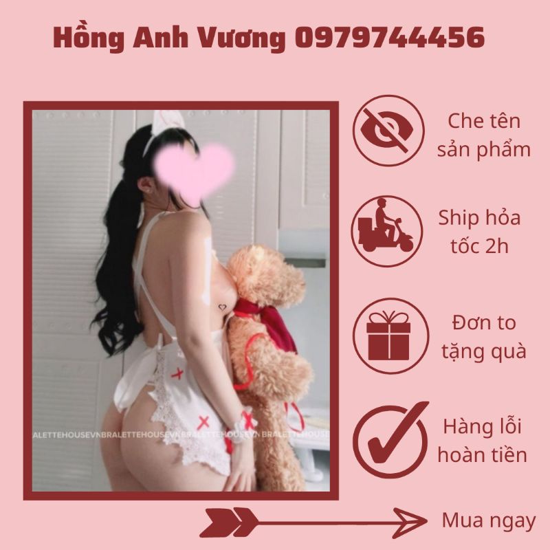 đồ ngủ cosplay y tá thun buộc dây co dãn kèm bờm sexy gợi cảm