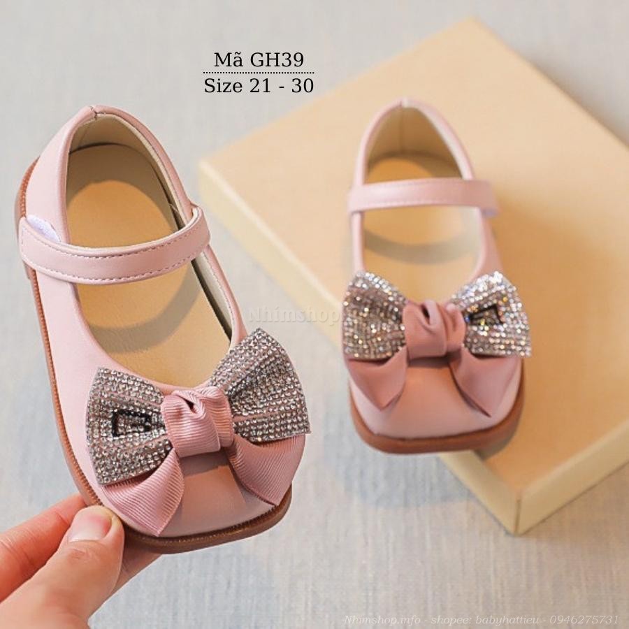 Giày cho bé gái 1 2 3 4 5 tuổi màu hồng dáng búp bê có quai dán êm nhẹ thời trang duyên dáng và dễ thương GH39