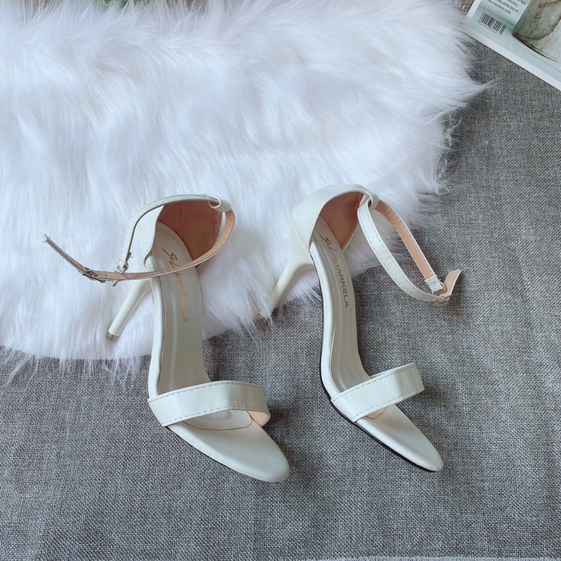 Sandal cao gót da lì bít gót quai mảnh Ngọc trinh 8-9 phân max tôn dáng