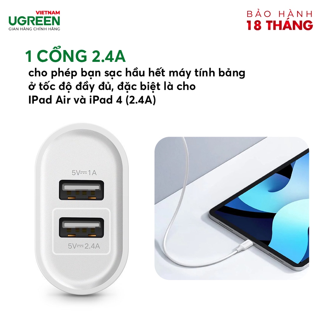 Củ sạc điện thoại 2 cổng 3.4A UGREEN CD104 20575 20576 – Hàng phân phối chính hãng - Bảo hành 18 tháng