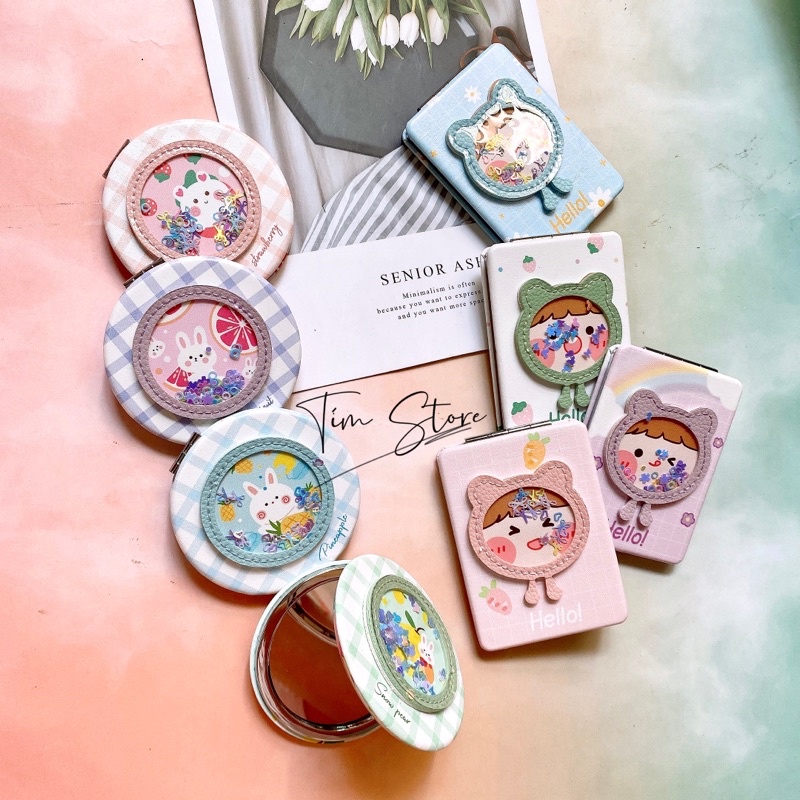 Gương trang điểm 2 mặt TÍM STORE nhỏ xinh tiện lợi dễ thươ