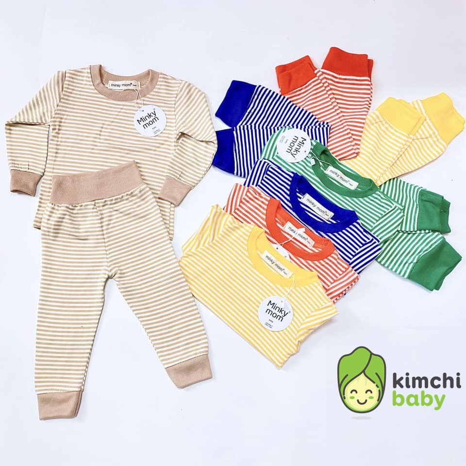 Bộ Dài Tay Minky Mom Kẻ Nhỏ Cạp Cao Cotton Thun Lạnh Cho Bé MKM20