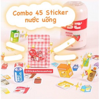 Combo sticker nước uống sữa đóng hộp 45 hình đáng yêu trang trí sổ tay bujo planner