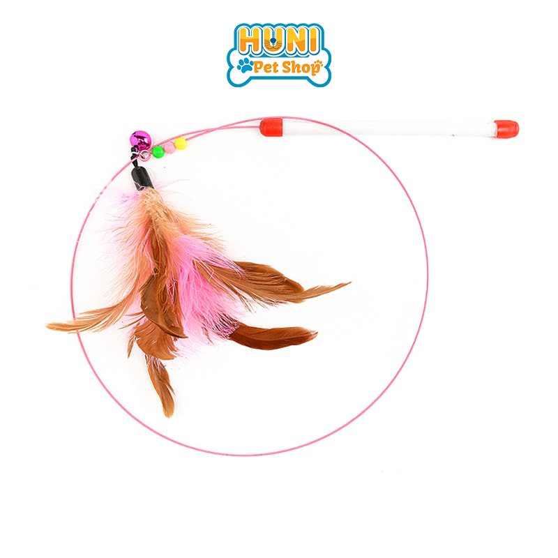 Đồ chơi cho mèo Cần câu mèo dây thép dẻo và lông vũ, con cá cho mèo vờn bắt, thư giãn Huni pet shop