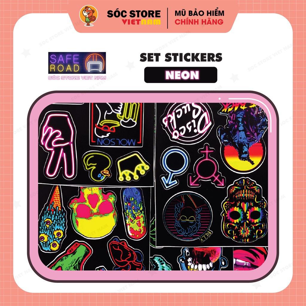 Set 10 sticker dán, custom mũ bảo hiểm nửa đầu, 3 phần 4, laptop, ván trượt chống nước Sóc Store