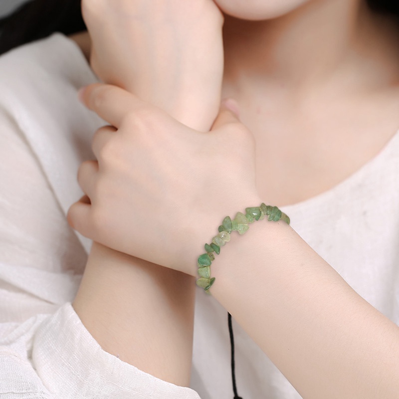 Vòng đeo tay xỏ hạt đá aventurine màu xanh lá phong cách thời trang