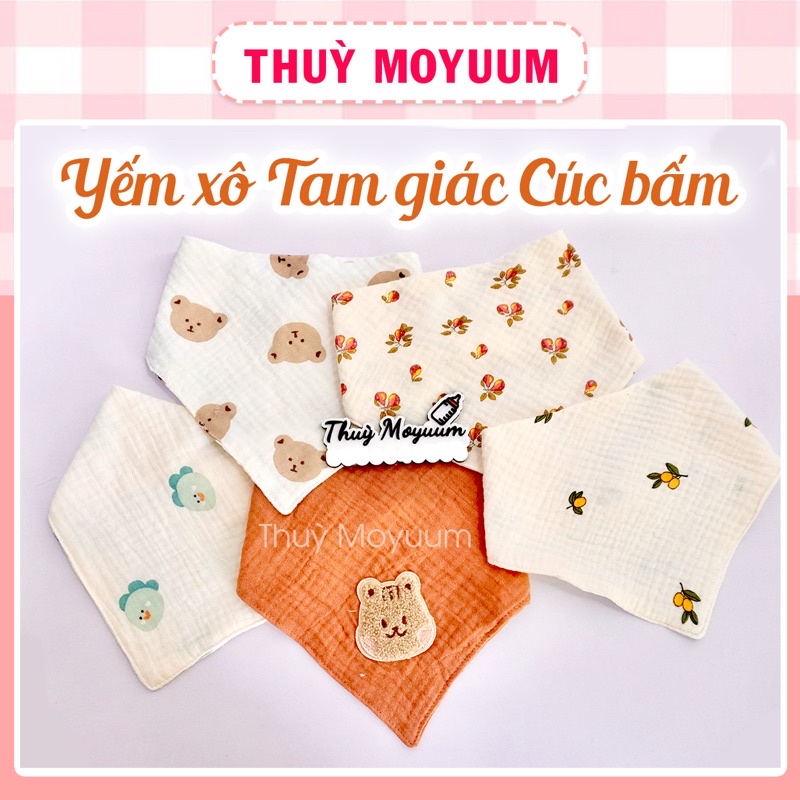 Khăn yếm xô Muslin hoạ tiết Hàn quốc Gấu Brown, khăn cúc bấm cho bé