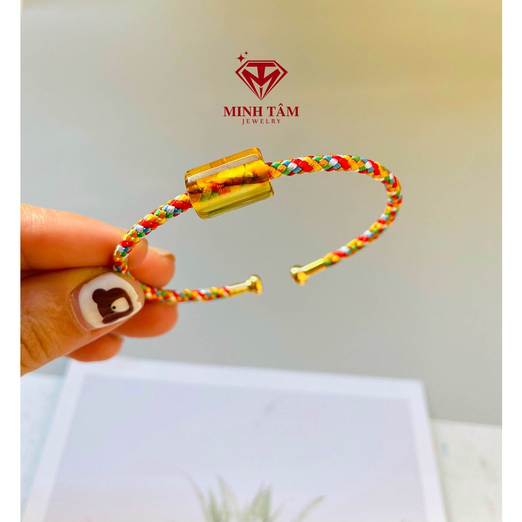 Vòng tay lu thống #hổ phách dây cứng bọc vải sắc màu-Minh Tâm Jewelry