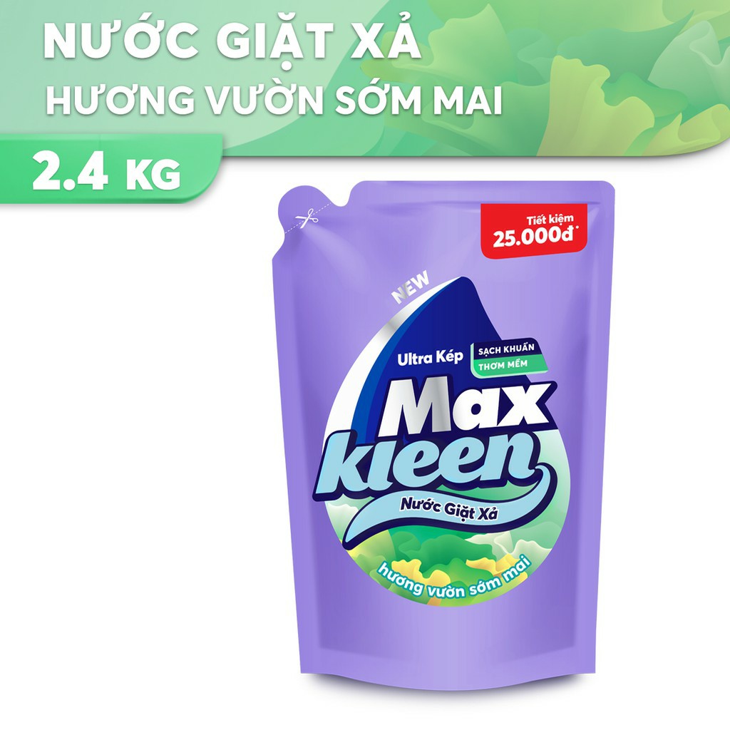 Túi Nước Giặt Xả MaxKleen Hương Hoa Nắng Sạch Khuẩn Thơm Mềm Tiện Lợi &amp; Tiết Kiệm 2.4KG - Túi ngoài bám bẩn nhẹ