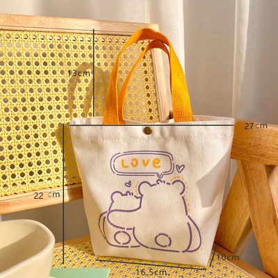 Túi Mua Sắm Bằng Vải Canvas In Họa Tiết Hoạt Hình Dễ Thương Nhỏ Gọn Tiện Dụng Cho Nữ