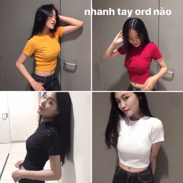 Áo thun croptop tay ngắn kèm hình thật