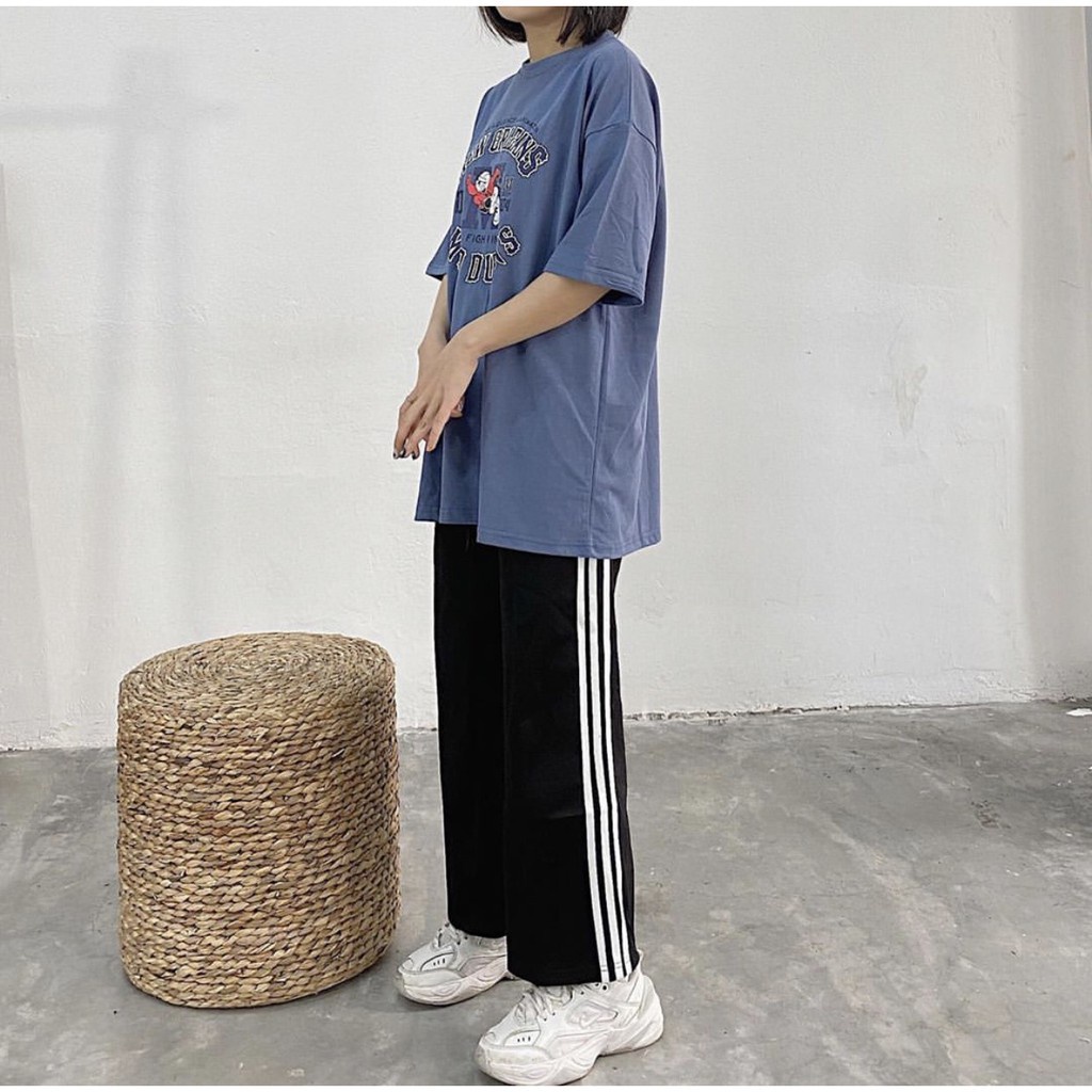 Quần  DÀI 3 Sọc Thể Thao Unisex  Nữ [FREESHIP]  Culottes kẻ trắng dáng suông cạp chun basic Ulzzang SIÊU HOT