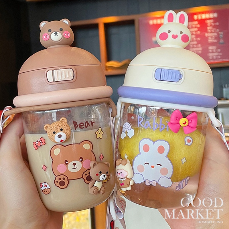 Bình Nước 435ML Bằng Nhựa Chống Rơi Hình Gấu Dễ Thương