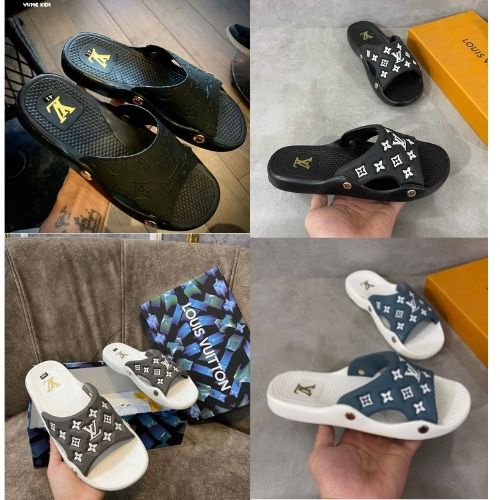Dép nam lv quai ngang đế đúc cao su quai da lộn siêu êm hàng Fullbox.