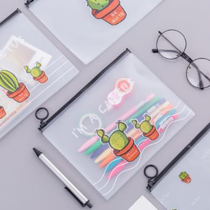 Túi Đựng Bút Trong Suốt In Hình Cây Xương Rồng Dễ Thương