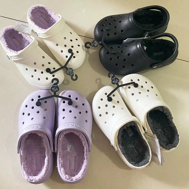 Dép Crocs Cotton Lót Lông Cừu Giữ Ấm Mùa Đông Kiểu Cổ Điển#203591