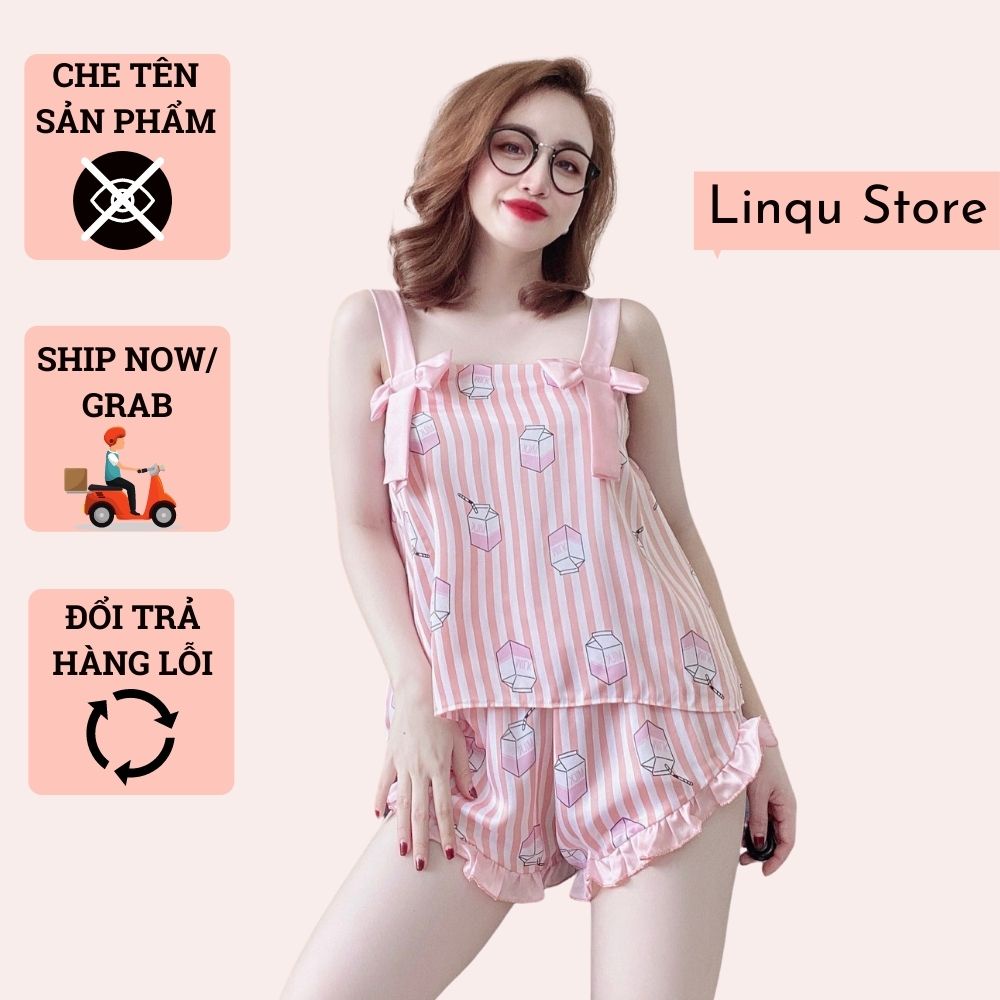 Đồ ngủ sexy gợi cảm áo 2 dây phối nơ in 3D siêu xinh Freesize - Linqu Sleepwear